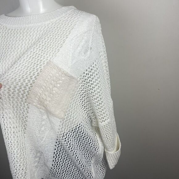 Pol Anthropologie Ivory Open Knit Oversized Pullover Boho Sweater Lace Pocket - Picture 2 of 11